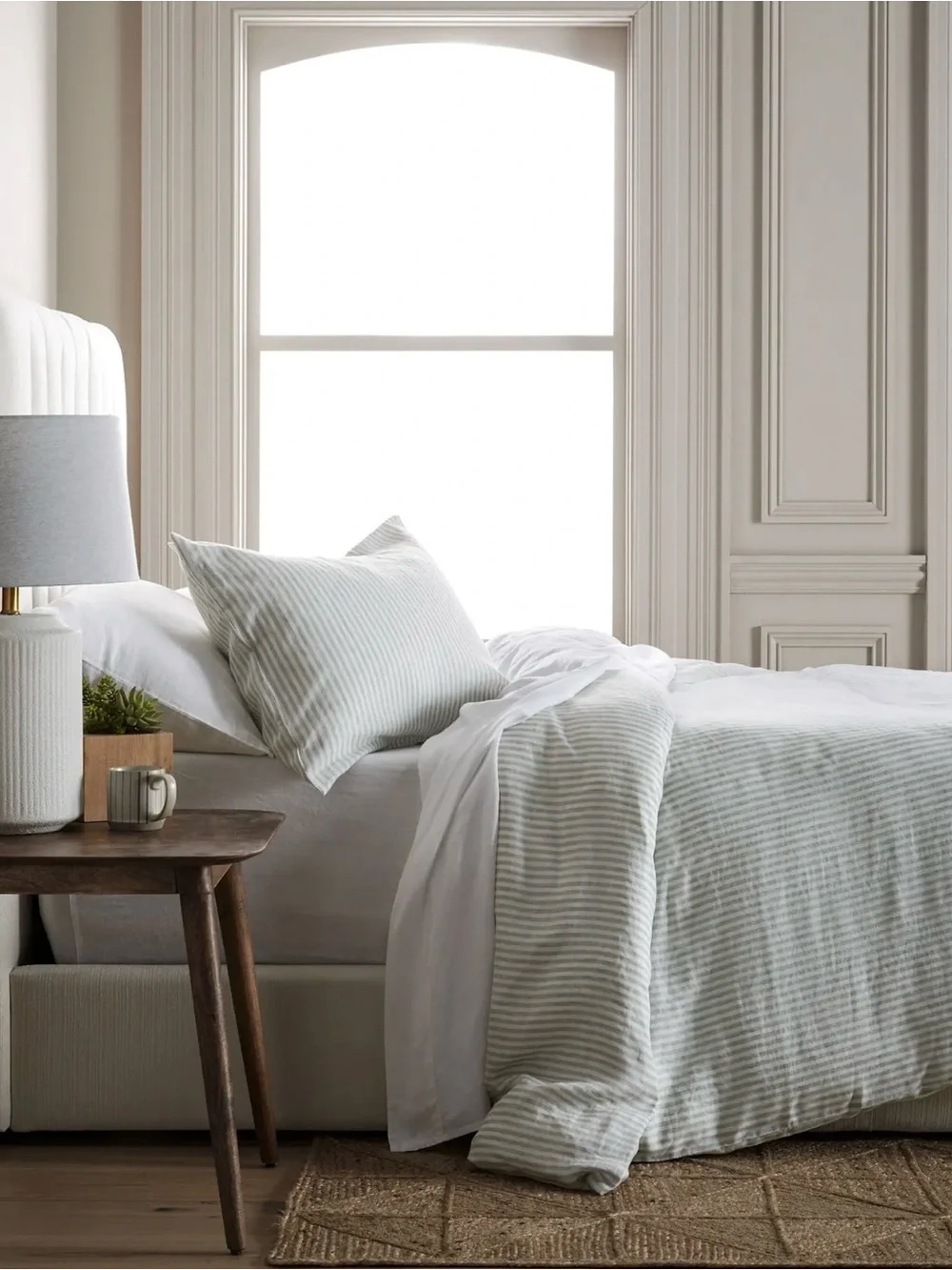 New Mist Striped European Linen Twin Duvet Set - Retail $164